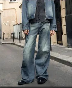 デニムブルーワイドレッグパンツ