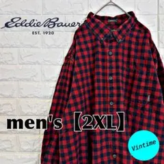 y206【Eddie Bauer】刺繍ロゴ長袖ボタンシャツ【メンズ2XL】