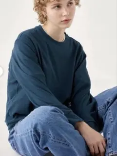 ユニクロ ソフトニットフリースクルーネックT ダークブルー