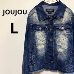 JOUJOU【L】短丈デニムジャケット フリンジ アシッドウォッシュ 90s古着