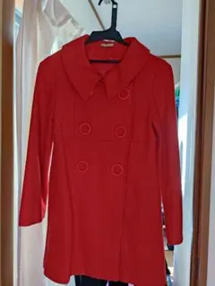 赤色 ダブルブレスト ロングコート