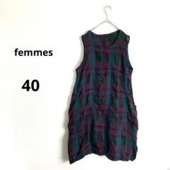 ことり様　チェック柄　ノースリーブ　ふんわりチュニックワンピース　40 Ｌ