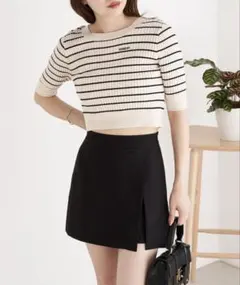 chico グログランリボンニット