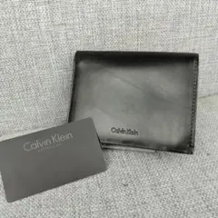 良品 カルバンクライン★メンズ 2つ折りウォレット リアルレザー 本革 黒