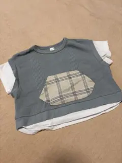 après les cours グレー Tシャツ チェック柄ポケット付き