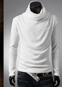 M ホワイト タートルネック シャツ アフガン カットソー メンズ 防寒