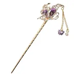 簪 かんざし 一本 和装 着物 髪飾 アンティーク ちょう 蝶 パープル 紫 秋