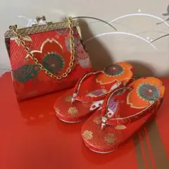 【美品】七五三　赤い花柄の和装用草履とバッグセット