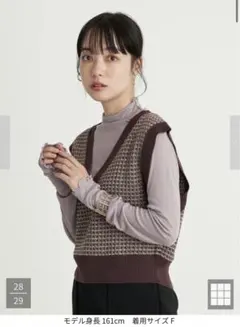 earthmusic&ecology ショートジャガードニットベスト　ブラウン