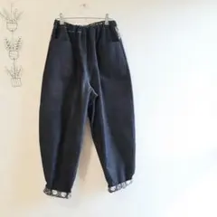 ハンドメイド1点もの[M~Lくらい]インディゴデニム四角ポケットパンツ　紺色