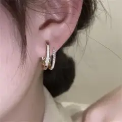 ダブルラインピアス ゴールド 金色 シルバー925 重ね付け風 上品 No58
