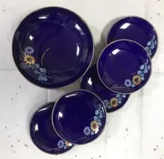 昭和レトロ、瑠璃菊紋菓子鉢セット