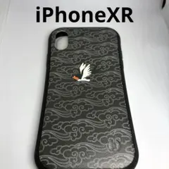 iPhoneXR用ケース 雲とツバメ柄 ブラックフレーム ハードケース