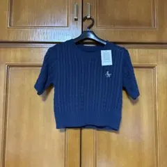 新品未使用GRLネイビー ケーブルニット 半袖セーター