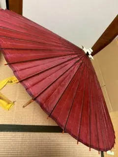 特選　高級　羽二重傘　赤　カバー付属　和傘　レトロ　昭和　番傘