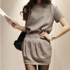 新品送料無料♪千鳥格子 半袖プルオーバー・ワンピース(00005)