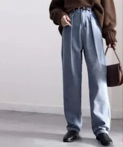 classicalelf ハイウエストデニム＆チノ タックワイドパンツ S