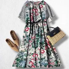 新品 ふりふ ビビデリボン 袖レースフレアワンピース フラワー 紫陽花 アジサイのサムネイル