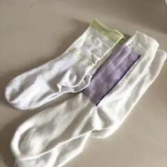 キッズ靴下 ストライプグリーン •パープル