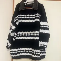 オーバーサイズニット 黒白ストライプ