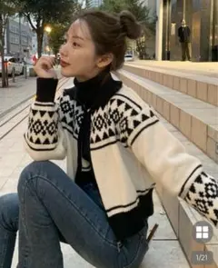 nugu CANIEノルディックパターンニットジップアップ