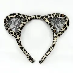 【コスプレ用】ヒョウ柄×黒レース 猫耳カチューシャ