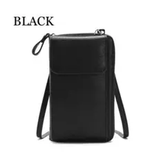 ブラック スマホショルダー バッグ スマホポーチ 財布 黒色 iPhoneケース