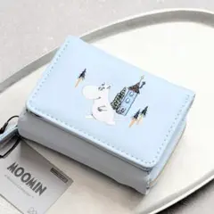ムーミン 三つ折り コンパクト 財布 サイフ レザー調 水色 ブルー 青