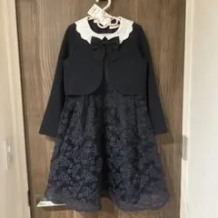 新品タグ付き　メゾピアノ　アンサンブル風　ドッキングワンピース　紺　130cm