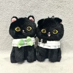 mofusand モフサンド　黒仔猫にゃんマスコット　２種セット　白　緑