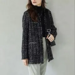 美品 【iCB アイシービー】 ツイード ノーカラー ジャケット 2023AW