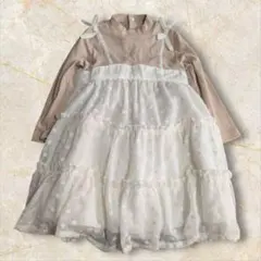 petit main 花柄刺繍 ティアードドッキングワンピース 90