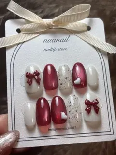 現品ネイルチップ/バレンタインネイル/リボンネイル/ハートネイル/マグネット