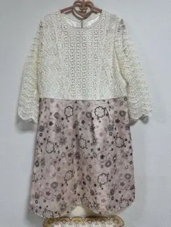 ♡大幅値下げ♡美品♡ローズティアラ♡ワンピース♡総柄ピンク生成り♡42♡上品♡