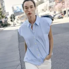 ZARA 完売 ギンガムチェック 半袖シャツ パフスリーブ M 新品のサムネイル