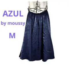AZUL by moussy フレアスカート M ネイビー 光沢素材 裏地あり