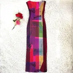 【美品】 希少 プリーツプリーズ 総柄 マキシ丈ノースリーブワンピース