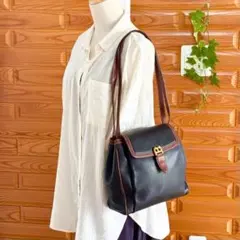 BALLY レザーショルダーバッグ 黒×茶 本革 ゴールド金具 イタリア製のサムネイル
