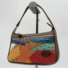 極美品 IBIZA ハンドバッグ オーストリッチ パッチワーク マルチm611