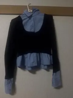 Birthday room レイヤード風 長袖シャツ ブラック×ブルーのサムネイル