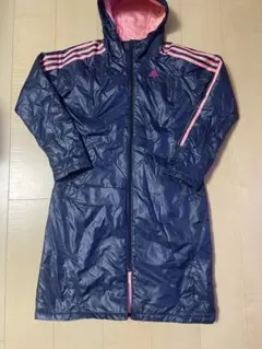 adidas ベンチコート フード付きジャケット S ネイビー/ピンク