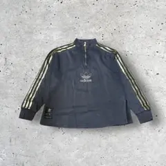 adidas ハーフジップ スウェット 黒 トレフォイルロゴ ストリート Y2K