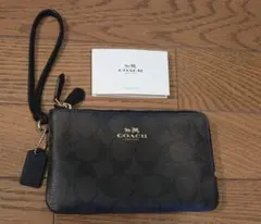 COACH コーチ ダブルファスナー リストレット ポーチ ブラウン ブラックのサムネイル