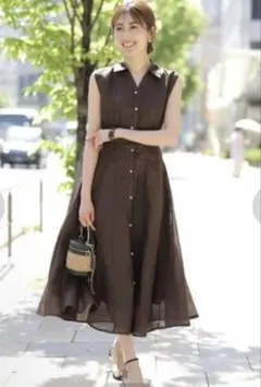 アプワイザーリッシェ　パールボタン　シアーシャツワンピース　ブラウン　Ｓ