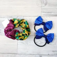 【新品】鬼滅の刃風 和柄ヘアゴム&シュシュ 3点セット