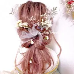 再販♡ホワイト×チュール グリーン セット 髪飾り ヘッドパーツ かんざし