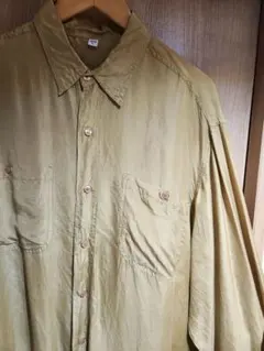 90s シルクシャツ ゴールドイエロー L ユーロ古着 絹 ヴィンテージ