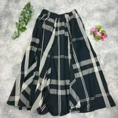 【JUSGLITTY】プリーツスカート (2) チェック ネイビー 白 マキシ丈