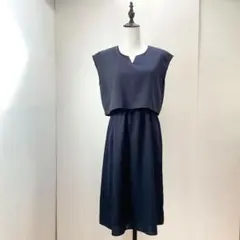 美品 ユナイテッドアローズ ネイビー ノースリーブ 膝丈ワンピース 重ね着風