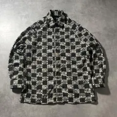ヴィンテージ ベージュ ブラック チェック 幾何学 模様 デザイン シャツ